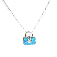 Silver Pendant w/ Inlay Created Opal  & White CZ