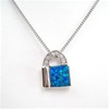 Silver Pendant w/ Inlay Created Opal  & White CZ