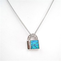 Silver Pendant w/ Inlay Created Opal  & White CZ