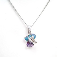 Silver Pendant w/ Created Opal, Wht & Amethyst CZ