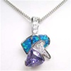 Silver Pendant W/ Created Opal+Tanzanite+White CZ