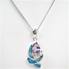 Silver Pendant w/ Created Opal, Wht & Amethyst CZ