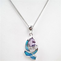 Silver Pendant w/ Created Opal, Wht & Amethyst CZ