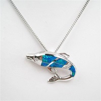 Silver Pendant w/ Inlay Created Opal & White CZ