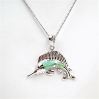 Silver Pendant w/ Inlay Created Opal