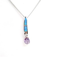 Silver Pendant w/ Created Opal, Wht & Amethyst CZ