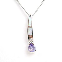 Silver Pendant w/ Created Opal, White & Tanzanite