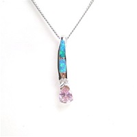 Silver Pendant w/ Created Opal, White & Pink CZ