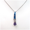 Silver Pendant with Inlay Created Opal, White & Tanzanite CZ