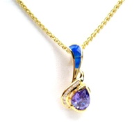 Silver Pendant (Gold Plated) w/ Inlay Created Opal & Tanzanite CZ