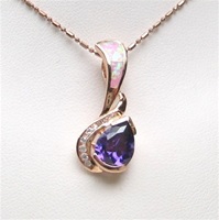 Silver Pendant (Rose Gold Plated) with Inlay Created Opal, White & Tanzanite CZ