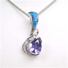 Silver Pendant w/ Created Opal, Wht & Tanzanite CZ