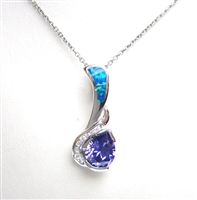 Silver Pendant with Created Opal, White & Tanzanite CZ