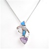 Silver Pendant w/ Created Opal, Wht & Amethyst CZ