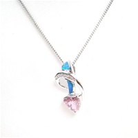 Silver Pendant w/ Created Opal, White & Pink CZ