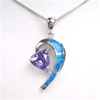 Silver Pendant W/ Created Opal+Tanzanite CZ