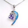 Silver Pendant with Inlay Created Opal and Tanzanite CZ