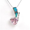 Silver Pendant w/ Created Opal, White & Pink CZ