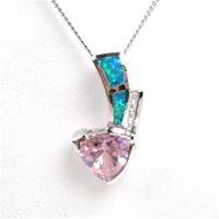 Silver Pendant w/ Created Opal, White & Pink CZ