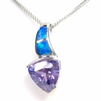 Silver Pendant W/ Created Opal + Tanzanite CZ + White CZ