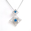 Silver Pendant w/ Inlay Created Opal & White CZ