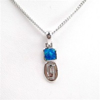 Silver Pendant w/ Inlay Created Opal