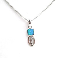 Silver Pendant w/ Inlay Created Opal