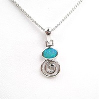 Silver Pendant w/ Inlay Created Opal