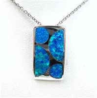 Silver Pendant w/ Inlay Created Opal