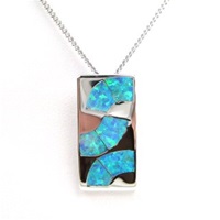 Silver Pendant w/ Inlay Created Opal