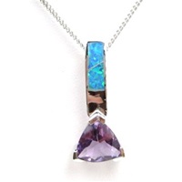 Silver Pendant w/ Created Opal & Amethyst CZ