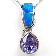 Silver Pendant W/ Created Opal and Tanzanite CZ