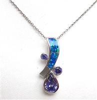 Silver Pendant with Created Opal & Tanzanite CZ