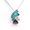 Silver Pendant w/ Created Opal, Wht & Amethyst CZ