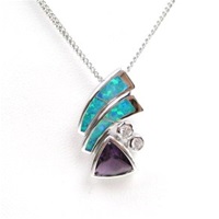 Silver Pendant w/ Created Opal, Wht & Amethyst CZ