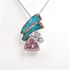 Silver Pendant w/ Created Opal, White & Pink CZ