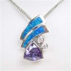 Silver Pendant W/ Created Opal+Tanzanite+White CZ