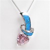 Silver Pendant w/ Created Opal, White & Pink CZ