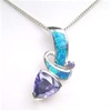 Silver Pendant with Created Opal & Tanzanite CZ