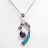 Silver Pendant with Created Opal & Amethyst CZ