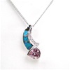 Silver Pendant with Created Opal, White & Pink CZ