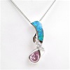 Silver Pendant with Created Opal, White & Pink CZ