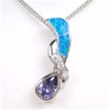 Silver Pendant W/ Created Opal+Tanzanite+White CZ