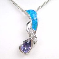 Silver Pendant W/ Created Opal+Tanzanite+White CZ