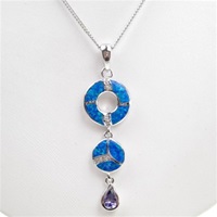 Silver Pendant with Created Opal, Wht & Tanzanite CZ