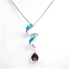 Silver Pendant with Created Opal & Amethyst CZ