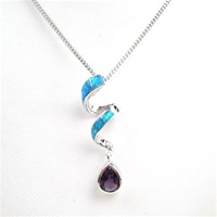 Silver Pendant with Created Opal & Amethyst CZ