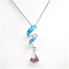 Silver Pendant with Created Opal and Pink CZ