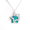 Silver Pendant with Inlay Created Opal and White CZ - Stars