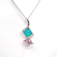 Silver Pendant with Created Opal and Pink CZ